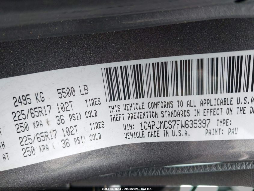 2015 Jeep Cherokee Latitude VIN: 1C4PJMCS7FW635397 Lot: 43331654
