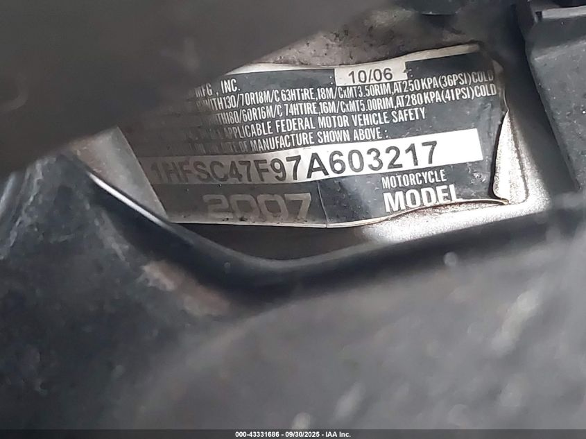 2007 Honda Gl1800 VIN: 1HFSC47F97A603217 Lot: 43331686