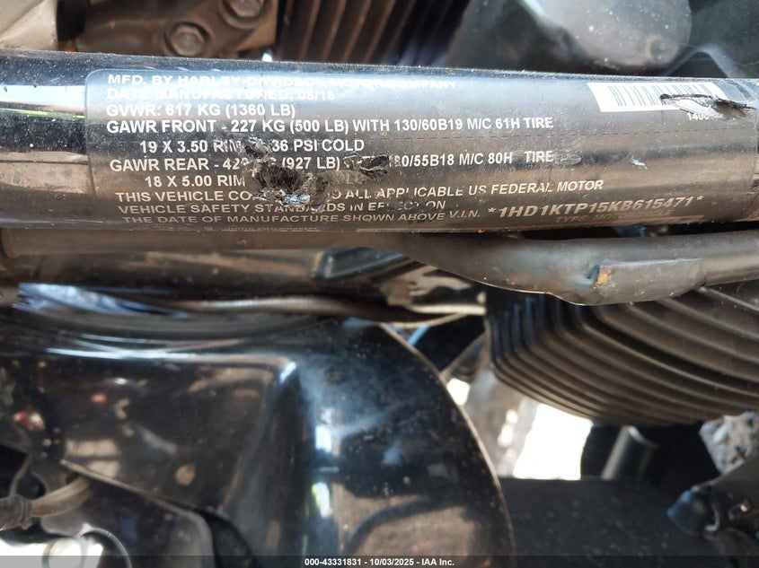 2019 Harley-Davidson Fltrxs VIN: 1HD1KTP15KB615471 Lot: 43331831