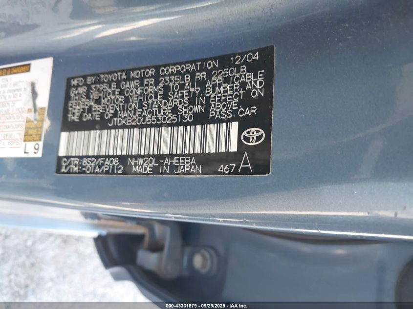 2005 Toyota Prius VIN: JTDKB20U553025130 Lot: 43331879