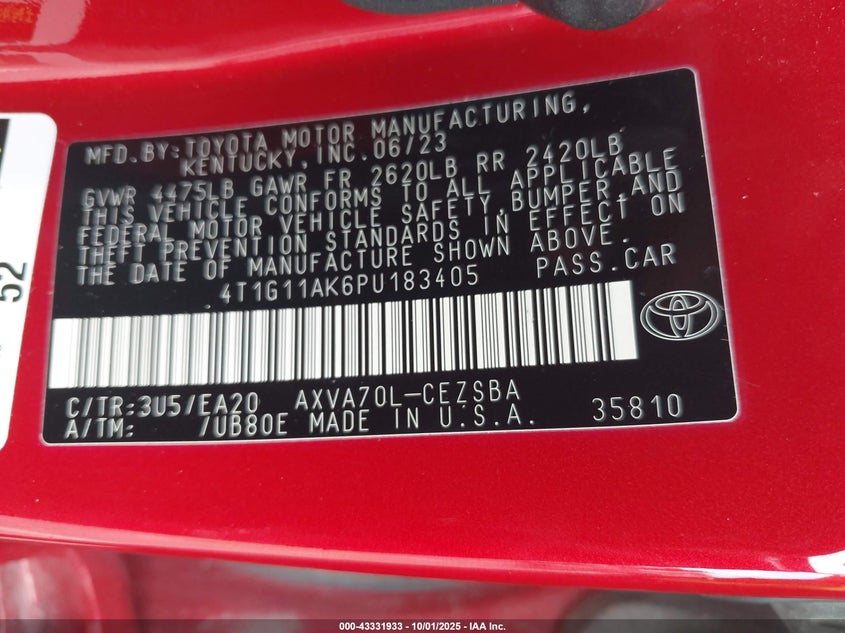 2023 TOYOTA CAMRY SE - 4T1G11AK6PU183405