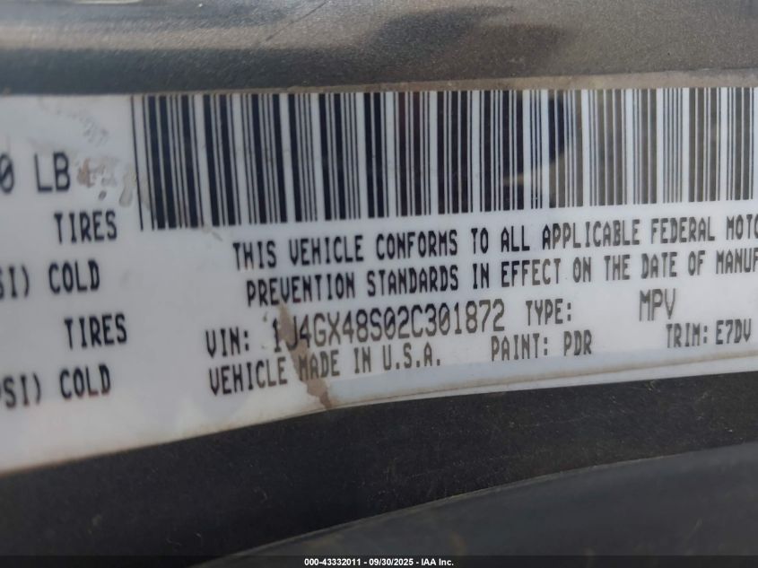2002 Jeep Grand Cherokee Laredo VIN: 1J4GX48S02C301872 Lot: 43332011