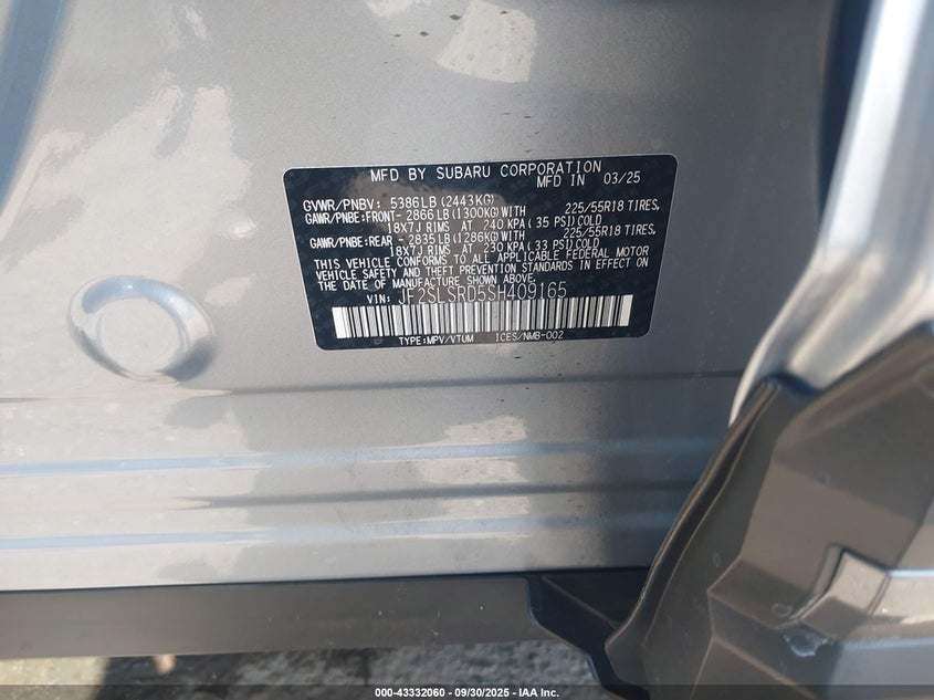 2025 SUBARU FORESTER HYBRID LIMITED - JF2SLSRD5SH409165