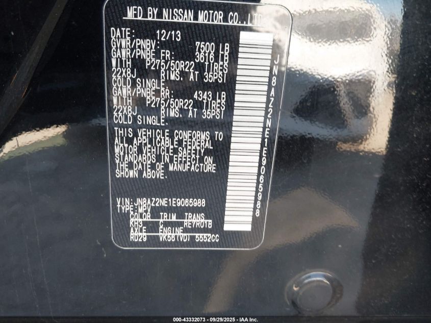 2014 Infiniti Qx80 VIN: JN8AZ2NE1E9065988 Lot: 43332073