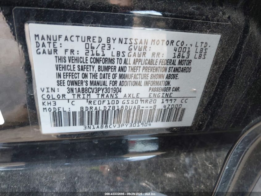 2023 Nissan Sentra Sv Xtronic Cvt VIN: 3N1AB8CV3PY301904 Lot: 43332095