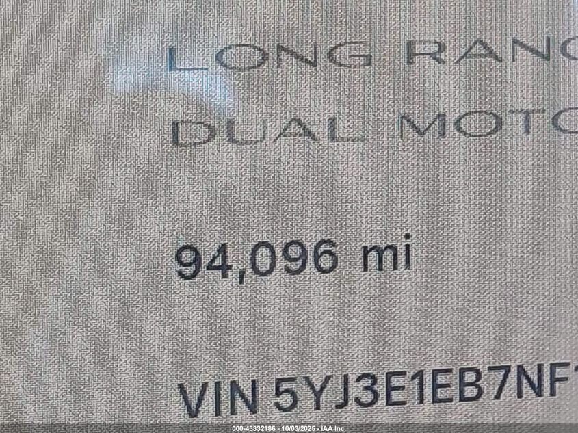 2022 Tesla Model 3 Long Range Dual Motor All-Wheel Drive VIN: 5YJ3E1EB7NF114665 Lot: 43332186