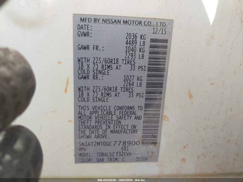 2016 NISSAN ROGUE SL - 5N1AT2MT0GC778900