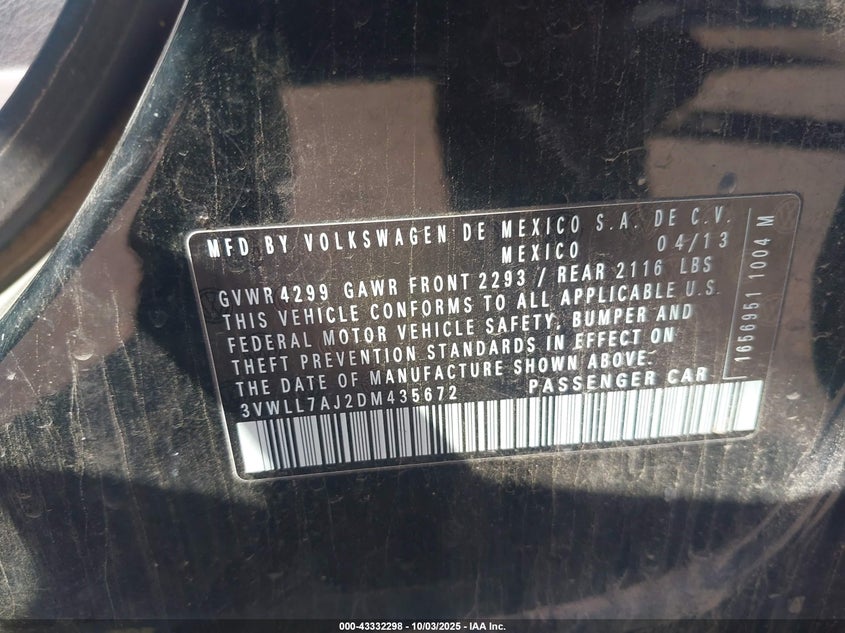 2013 VOLKSWAGEN JETTA 2.0L TDI - 3VWLL7AJ2DM435672