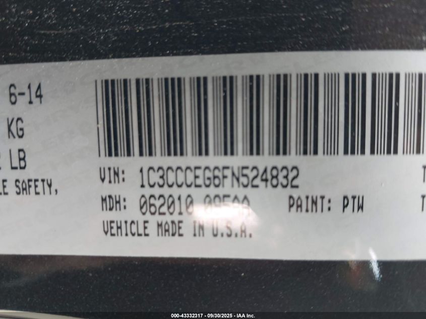 2015 Chrysler 200 C VIN: 1C3CCCEG6FN524832 Lot: 43332317