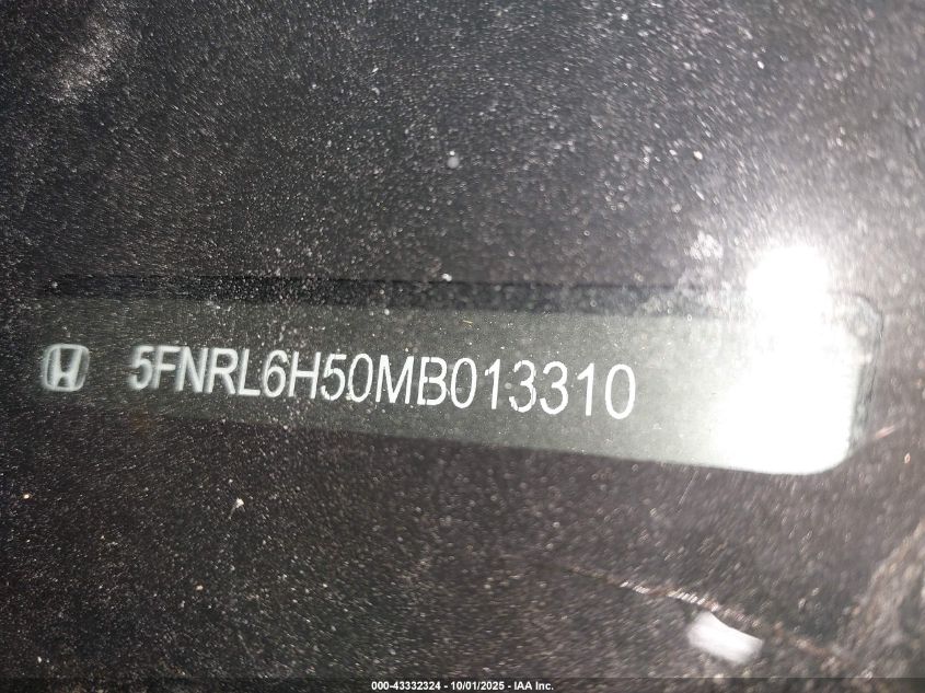 2021 Honda Odyssey Ex VIN: 5FNRL6H50MB013310 Lot: 43332324