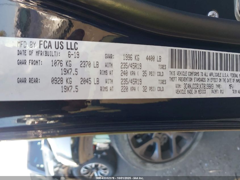 2019 Jeep Compass High Altitude Fwd VIN: 3C4NJCCB1KT819803 Lot: 43332376