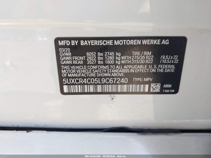 2020 BMW X5 SDRIVE40I 5UXCR4C05L9C67240