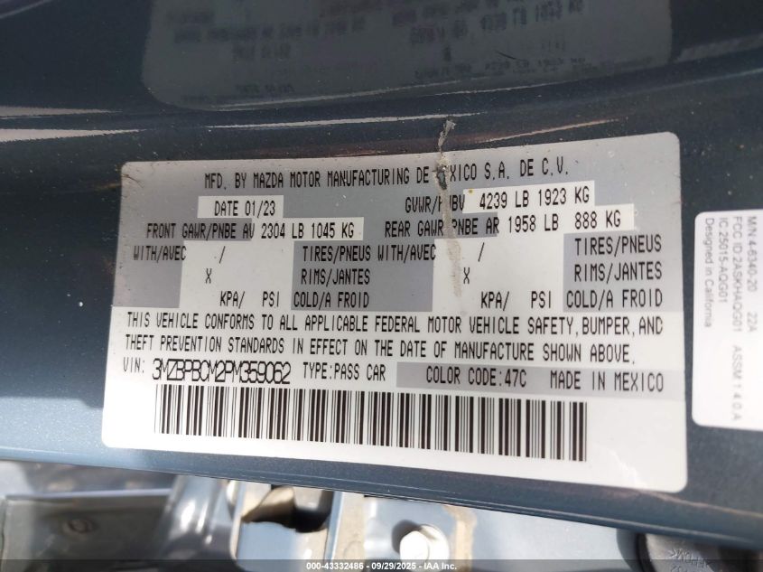 2023 Mazda Mazda3 2.5 S Carbon Edition VIN: 3MZBPBCM2PM359062 Lot: 43332486