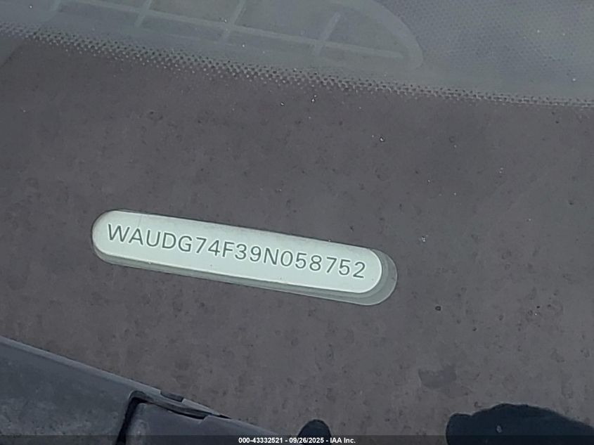 2009 Audi A6 3.0 Premium VIN: WAUDG74F39N058752 Lot: 43332521