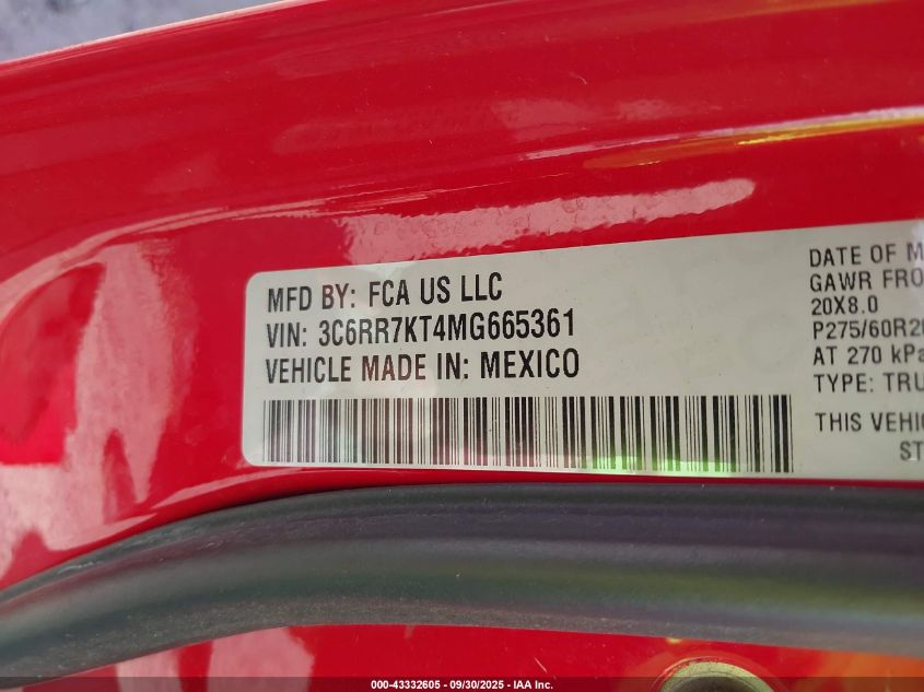 2021 Ram 1500 Classic Tradesman 4X4 5'7 Box VIN: 3C6RR7KT4MG665361 Lot: 43332605