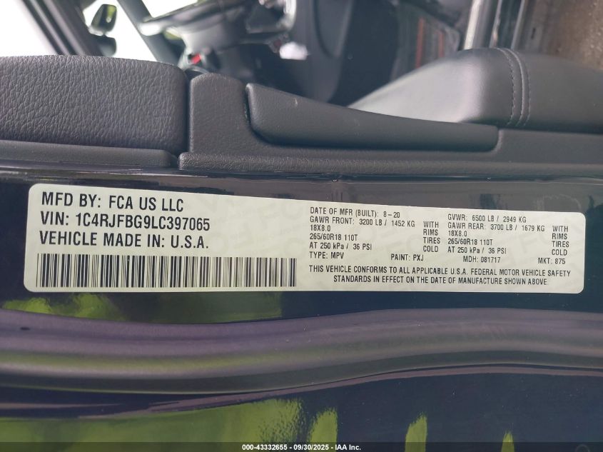 2020 Jeep Grand Cherokee Limited 4X4 VIN: 1C4RJFBG9LC397065 Lot: 43332655
