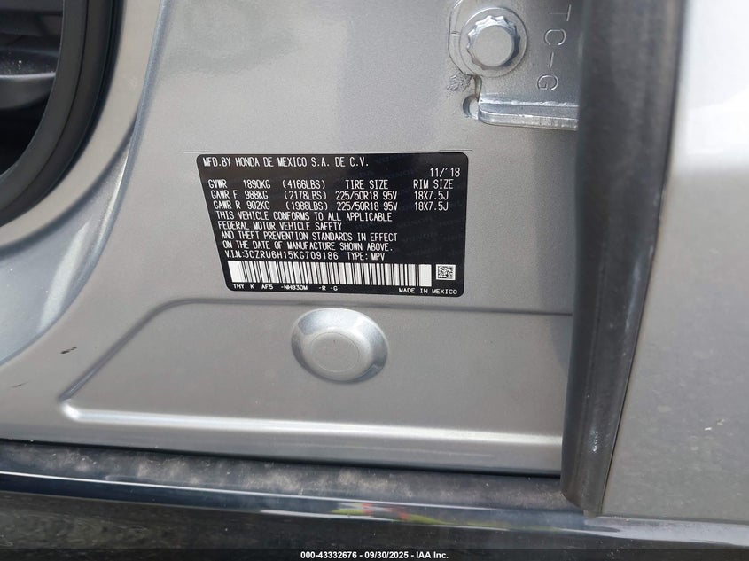 2019 HONDA HR-V SPORT - 3CZRU6H15KG709186