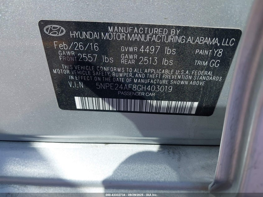 2016 HYUNDAI SONATA SE - 5NPE24AF8GH403019
