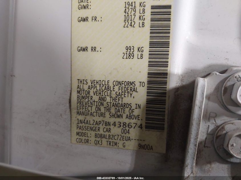 2011 Nissan Altima 2.5 S VIN: 1N4AL2AP7BN438674 Lot: 43332789