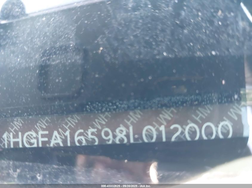 2008 Honda Civic Lx VIN: 1HGFA16598L012000 Lot: 43332825