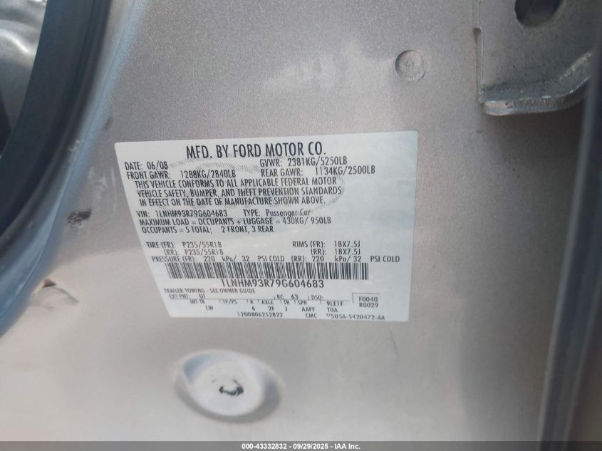 2009 Lincoln Mks VIN: 1LNHM93R79G604683 Lot: 43332832