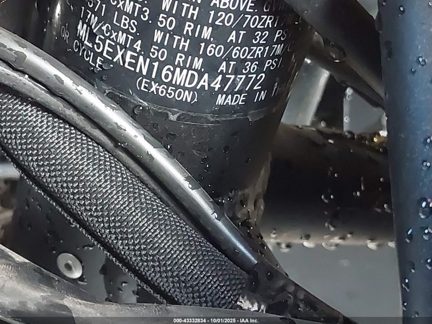 2021 Kawasaki Ex650 N VIN: ML5EXEN16MDA47772 Lot: 43332834