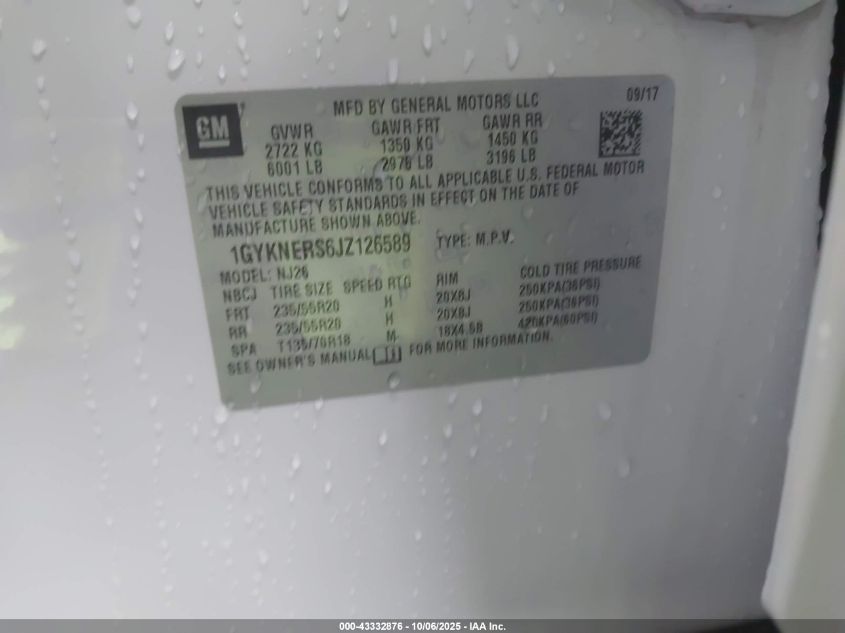 2018 Cadillac Xt5 Premium Luxury VIN: 1GYKNERS6JZ126589 Lot: 43332876