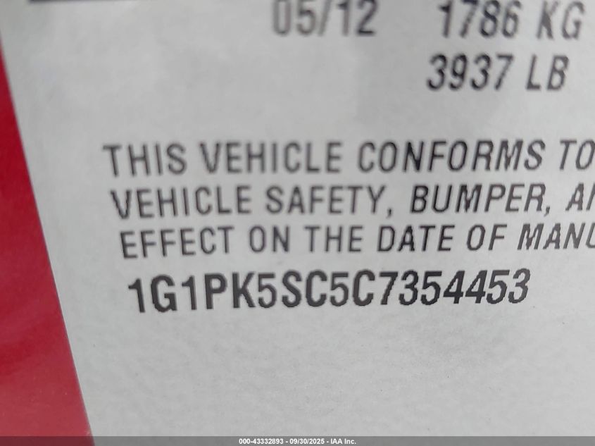 2012 Chevrolet Cruze Eco VIN: 1G1PK5SC5C7354453 Lot: 43332893