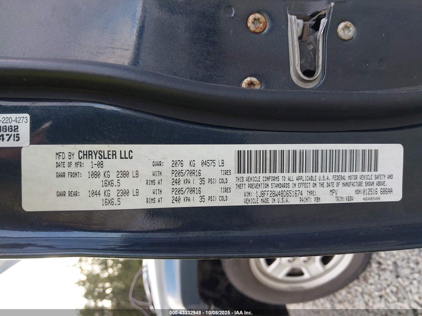 2008 Jeep Patriot Sport VIN: 1J8FF28W48D651674 Lot: 43332948