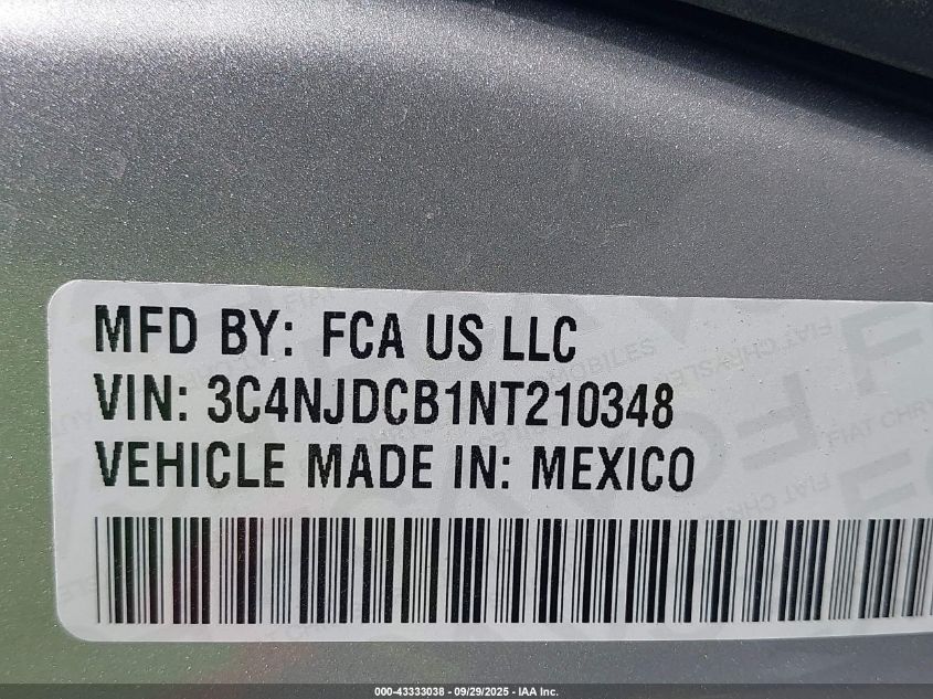 2022 Jeep Compass Limited 4X4 VIN: 3C4NJDCB1NT210348 Lot: 43333038