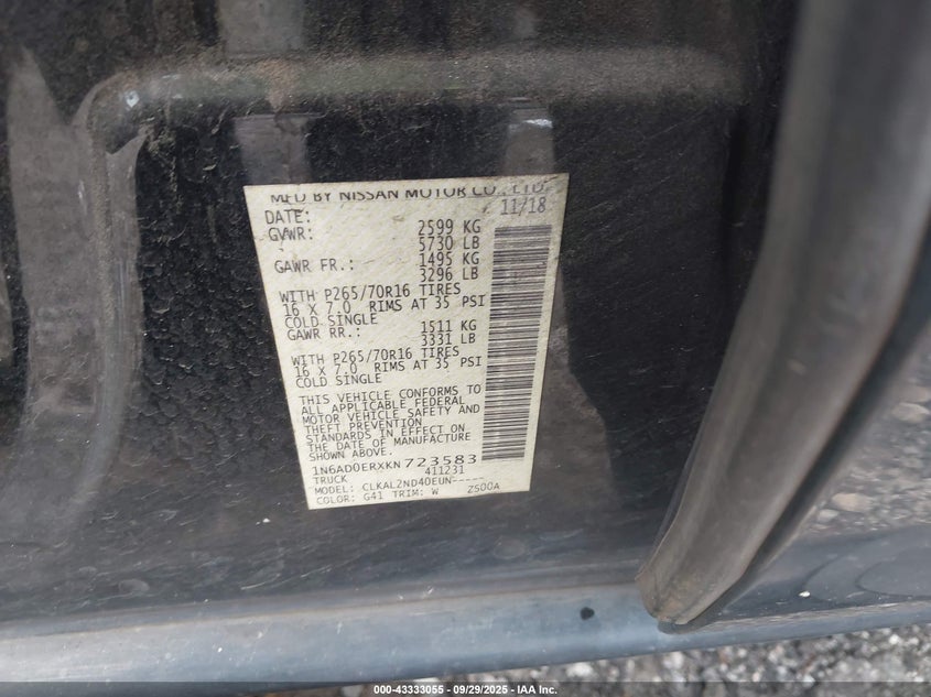 2019 NISSAN FRONTIER SV - 1N6AD0ERXKN723583