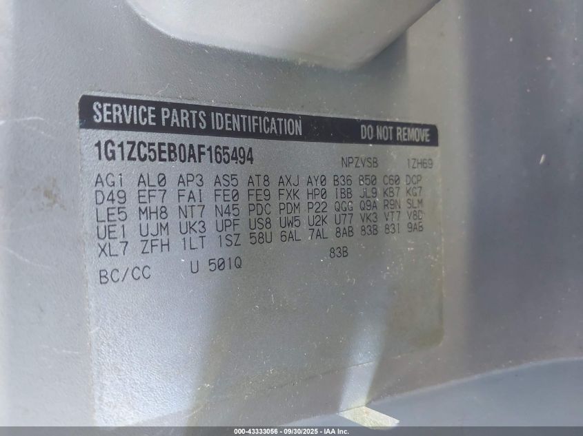 2010 Chevrolet Malibu Lt VIN: 1G1ZC5EB0AF165494 Lot: 43333056
