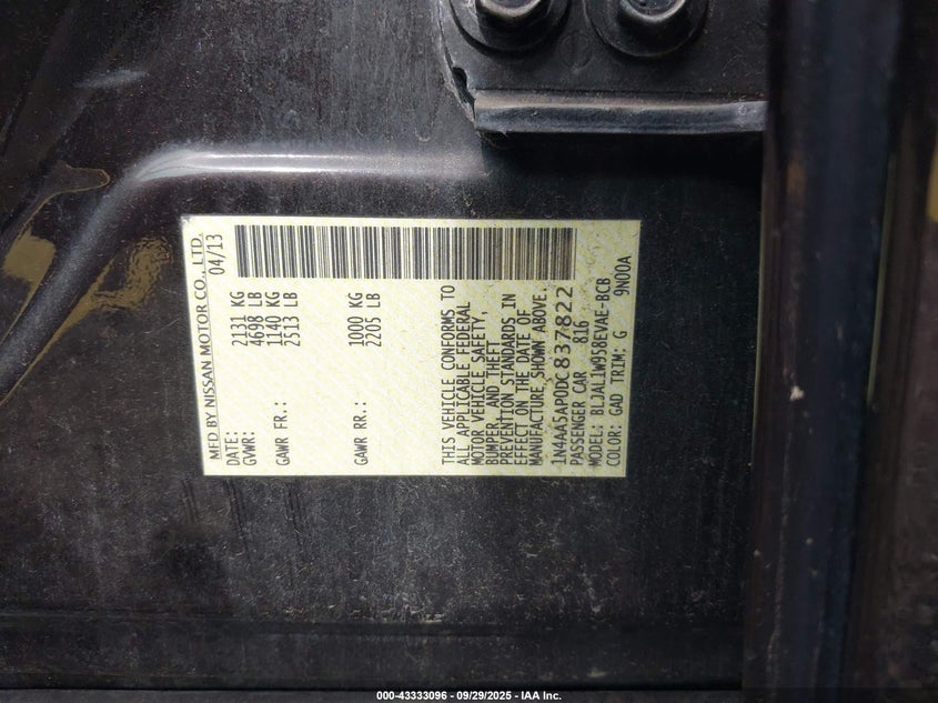 2013 NISSAN MAXIMA 3.5 SV 1N4AA5AP0DC837822