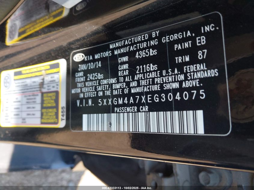 2014 Kia Optima Lx VIN: 5XXGM4A7XEG304075 Lot: 43333113