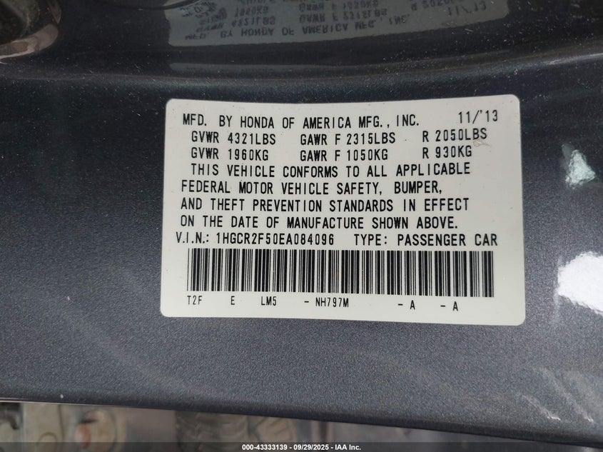 1HGCR2F50EA084096 2014 HONDA ACCORD photo no. 9