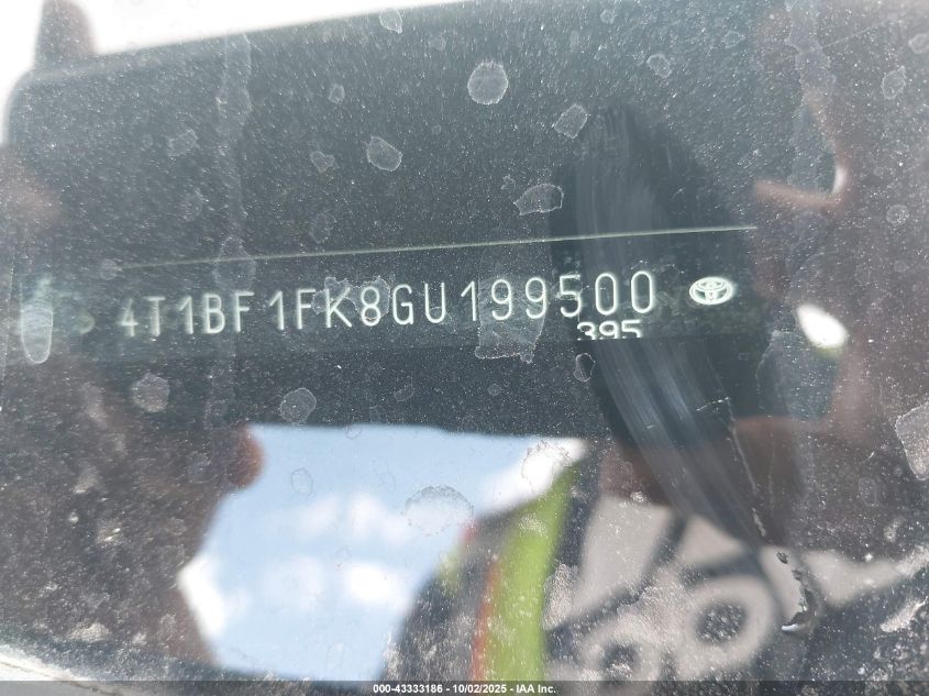 2016 Toyota Camry Se VIN: 4T1BF1FK8GU199500 Lot: 43333186