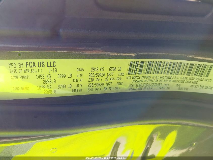 2018 Jeep Grand Cherokee Limited 4X4 VIN: 1C4RJFBG0JC273053 Lot: 43333209