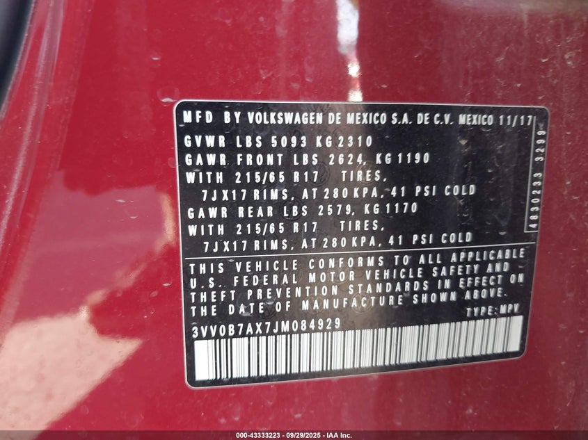 2018 VOLKSWAGEN TIGUAN 2.0T S - 3VV0B7AX7JM084929