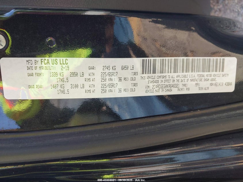 2019 DODGE GRAND CARAVAN GT - 2C4RDGEG0KR646321