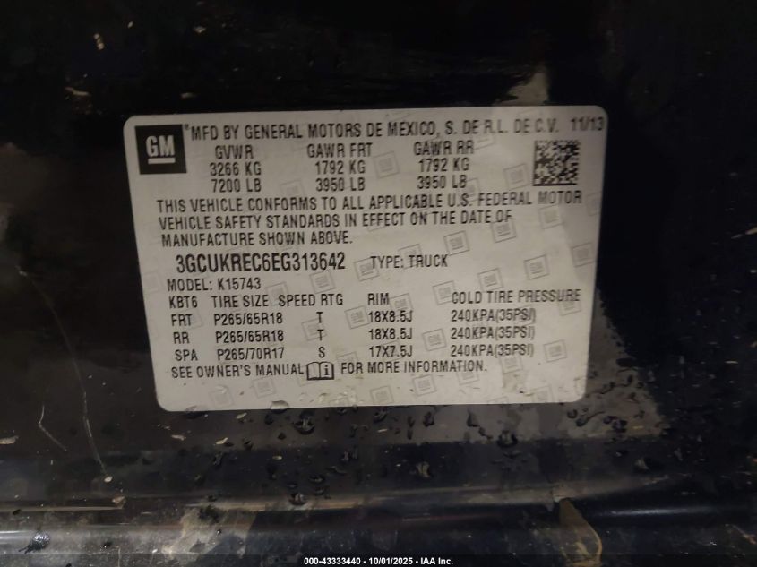 2014 Chevrolet Silverado 1500 1Lt VIN: 3GCUKREC6EG313642 Lot: 43333440