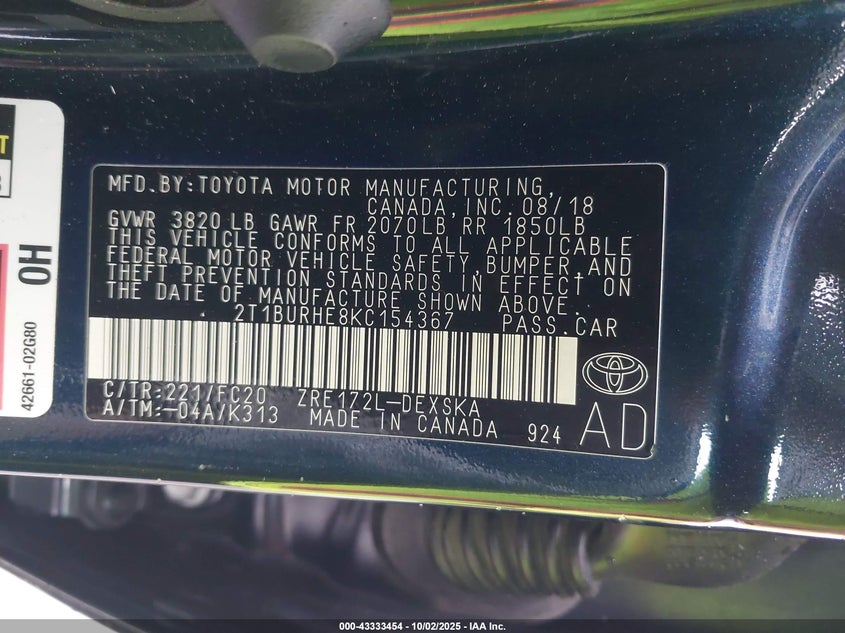 2019 TOYOTA COROLLA SE - 2T1BURHE8KC154367