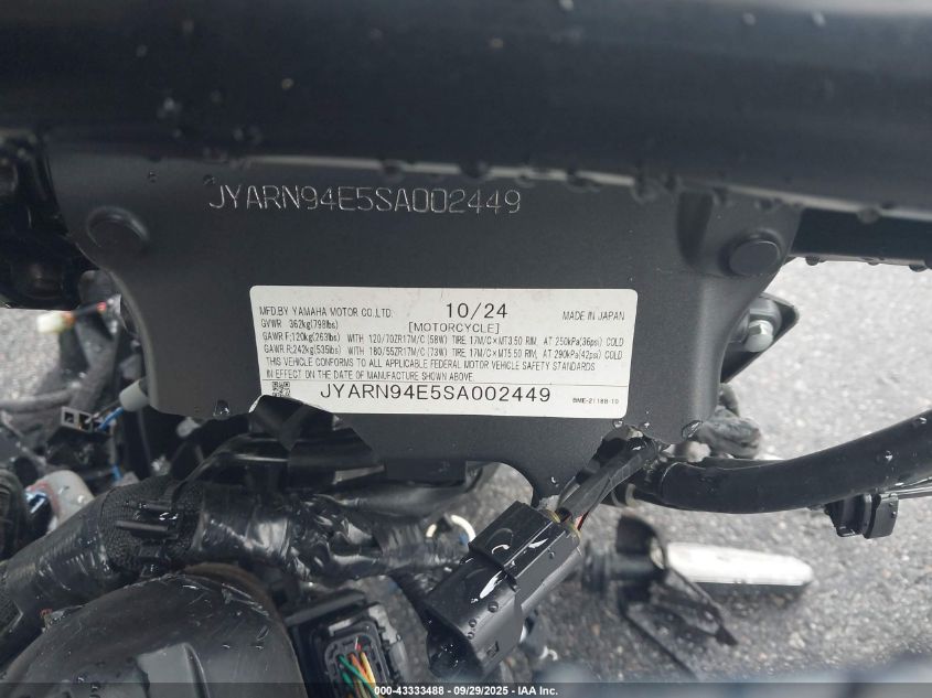 2025 Yamaha Mt09 VIN: JYARN94E5SA002449 Lot: 43333488