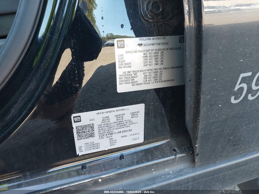 1GC4YME71NF205192 2022 CHEVROLET SILVERADO photo no. 9