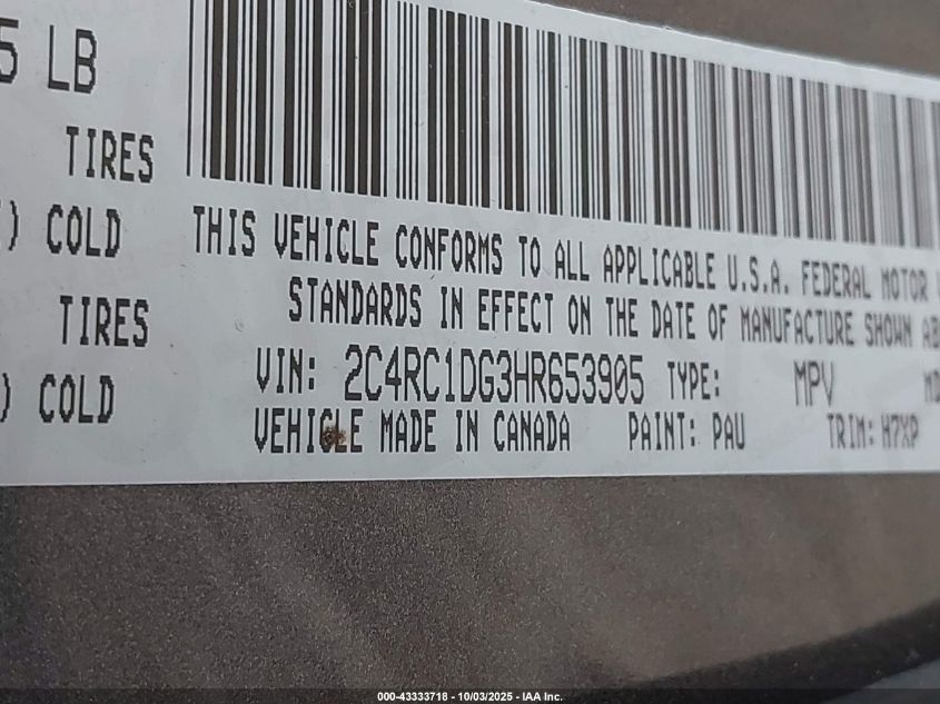 2017 Chrysler Pacifica Touring VIN: 2C4RC1DG3HR653905 Lot: 43333718