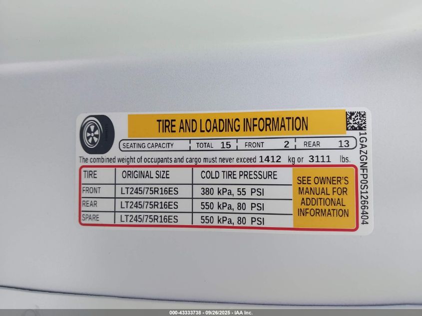 2025 Chevrolet Express Passenger Rwd 3500 Extended Wheelbase Ls VIN: 1GAZGNFP0S1266404 Lot: 43333738