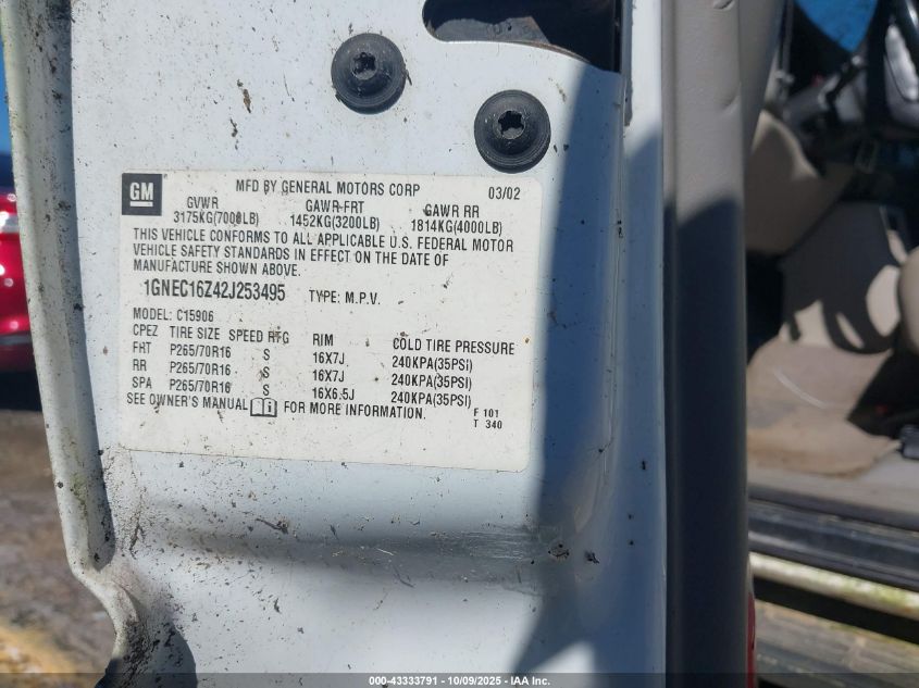 2002 Chevrolet Suburban 1500 Lt VIN: 1GNEC16Z42J253495 Lot: 43333791