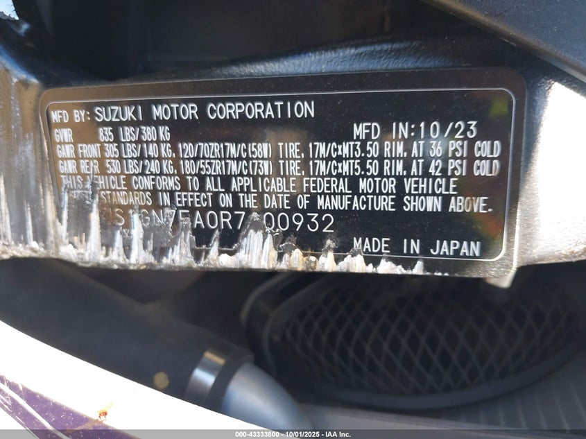 2024 Suzuki Gsx-R600 VIN: JS1GN7FA0R7100932 Lot: 43333800