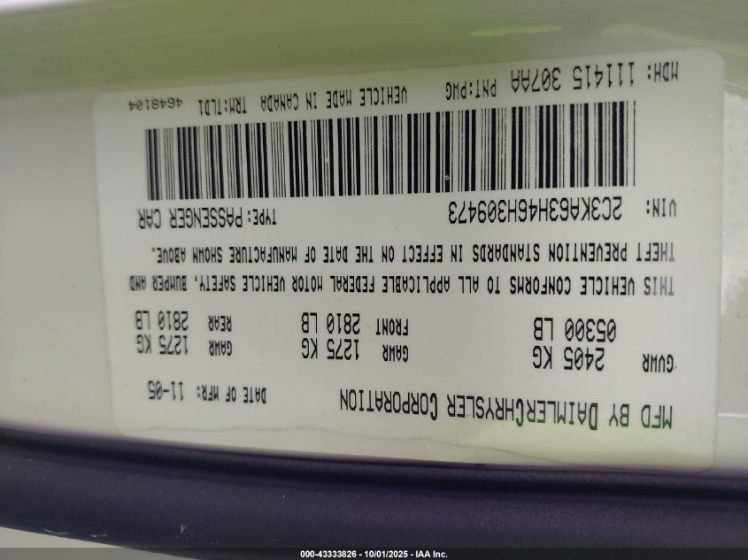 2006 Chrysler 300C VIN: 2C3KA63H46H309473 Lot: 43333826