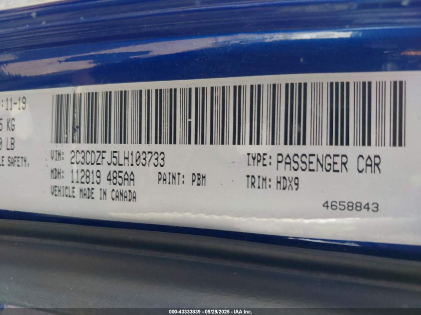 2020 Dodge Challenger R/T Scat Pack VIN: 2C3CDZFJ5LH103733 Lot: 43333839