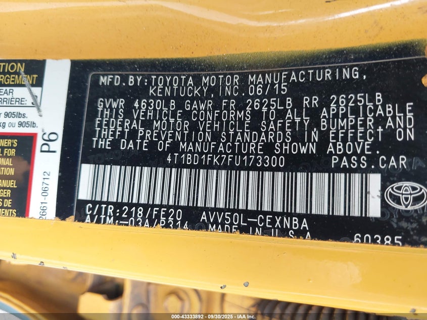 2015 TOYOTA CAMRY HYBRID LE - 4T1BD1FK7FU173300